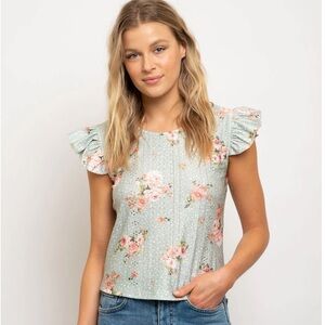 Size Small RoomMates Green Ruffle Top with Floral Print